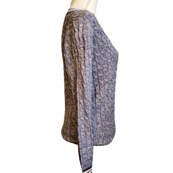 EUC Brora Varsity Stripe V-Neck Metallic Thread Sweater - Picture 5 of 10